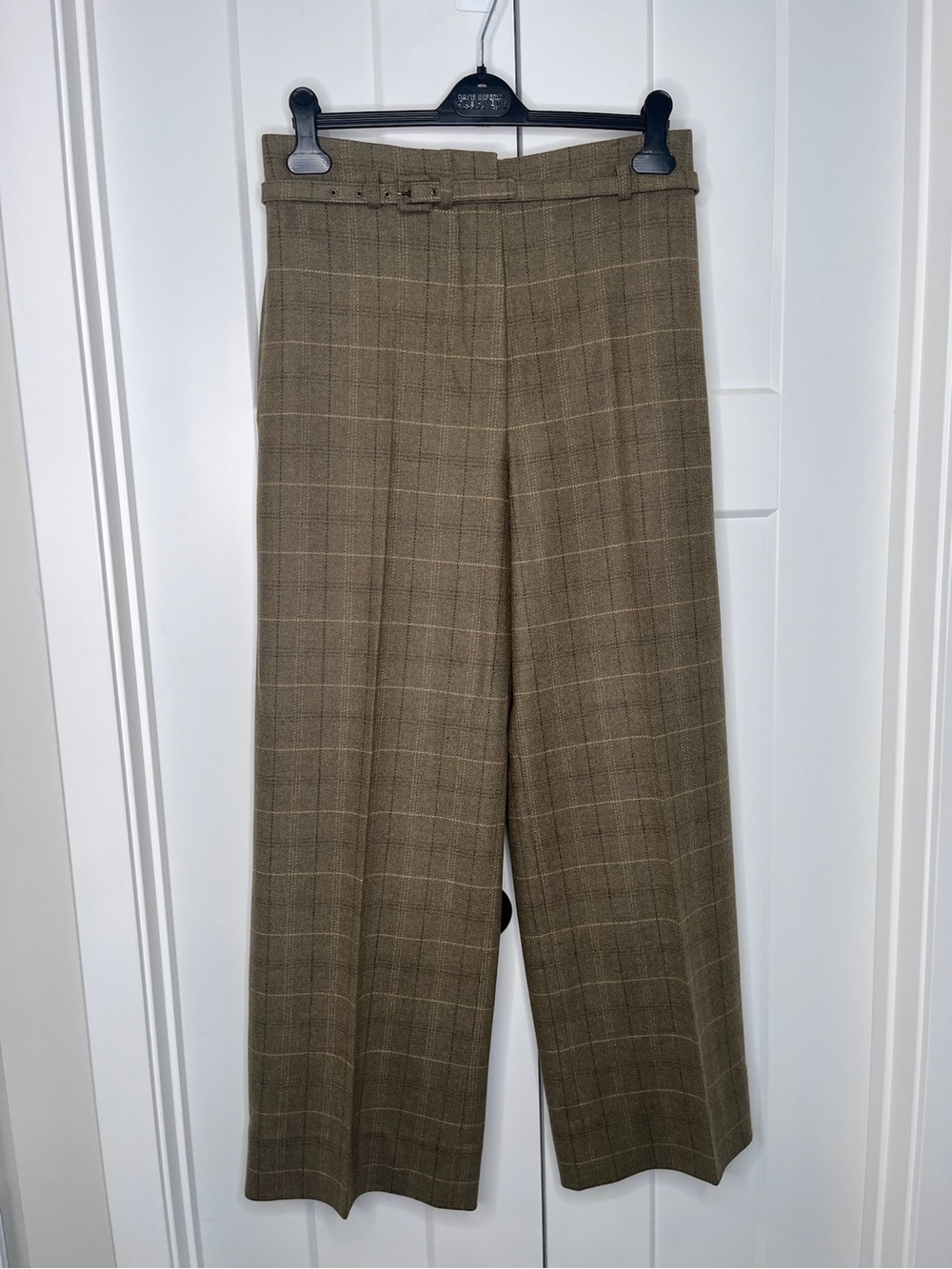 MaxMara Weekend  Plaid Wool Blend Wide-Leg Trousers Size 12